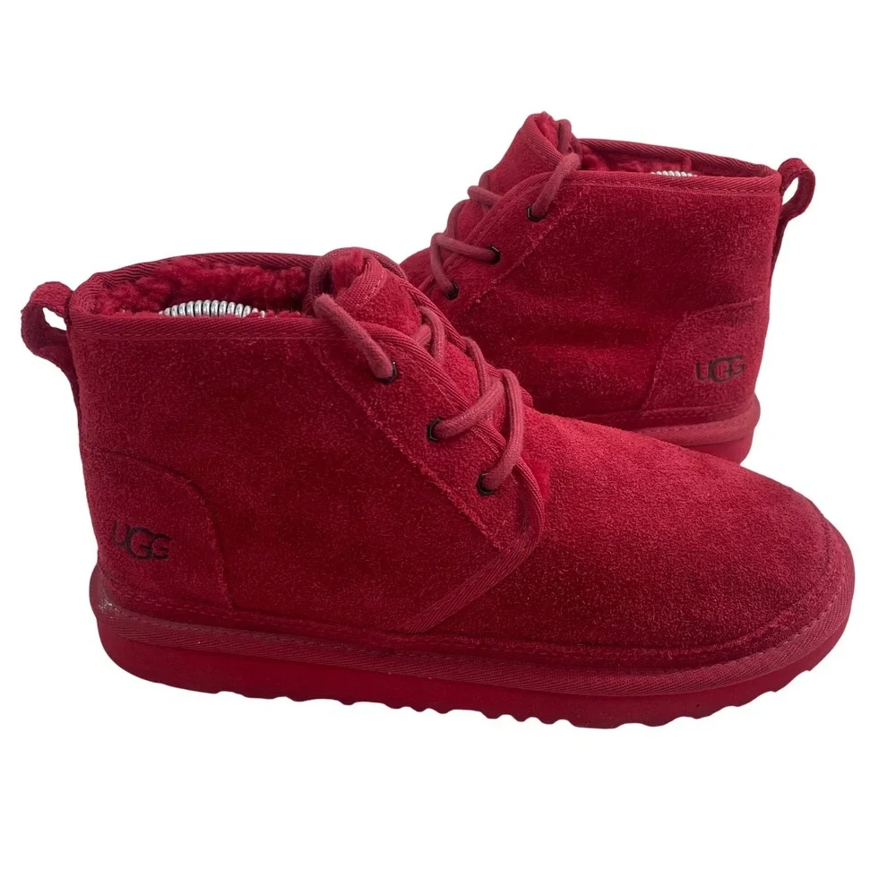 UGG Big Kids Neumel II Boots Red Suede Lace Up Chukka Youth Size 5 Shoes